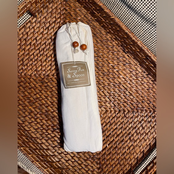 Beautiful Two’s Company Silver Serving Spoon and Fork Set with wood detailing. - Picture 9 of 10